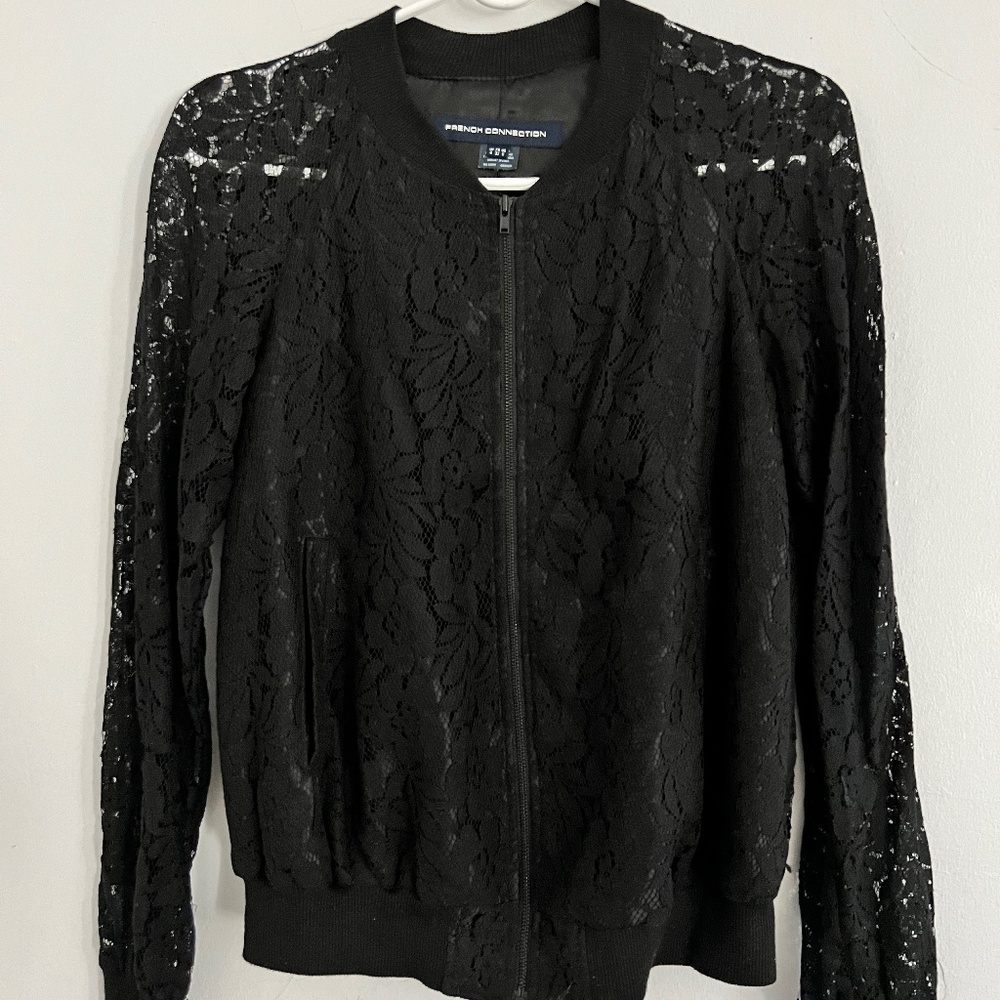 French Connection Lace Sweater Jacket in Black Size 0